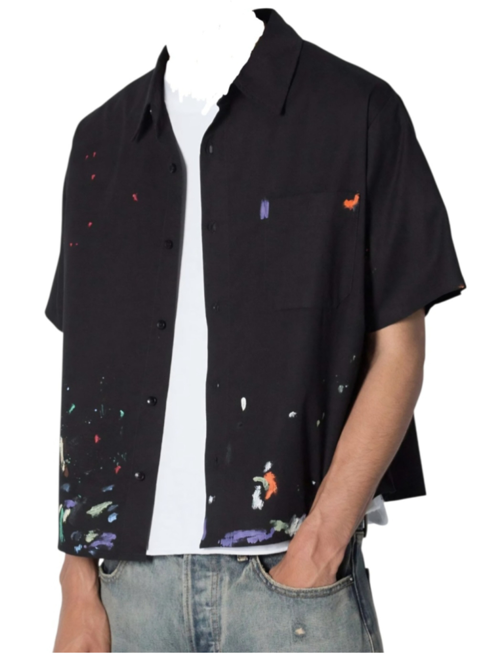 mnml Painter Camp Shirt Large Black Paint Splatter Streetwear Button Up NWT